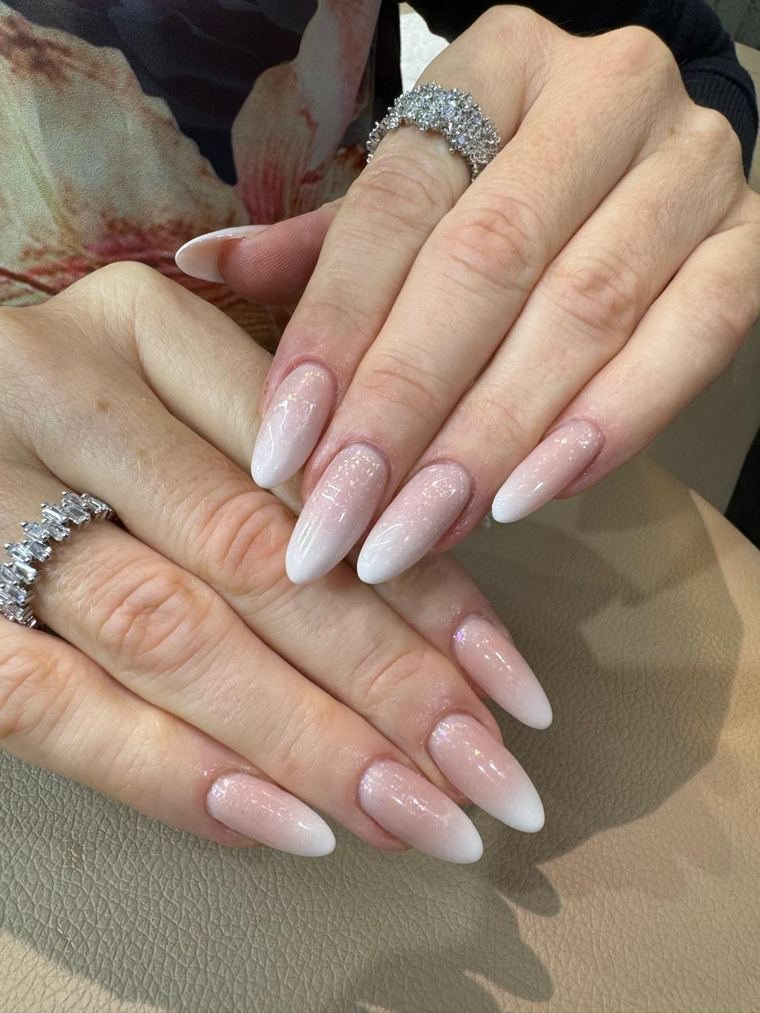 Pink to white ombre nails
