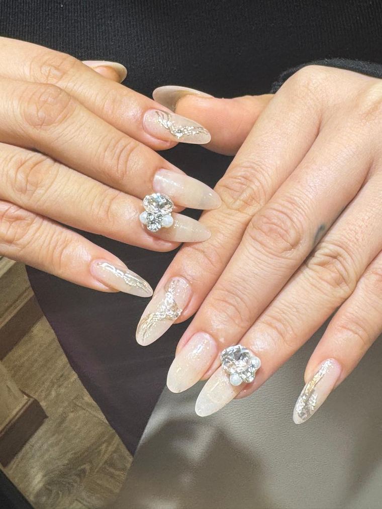 Milky nails with crystals